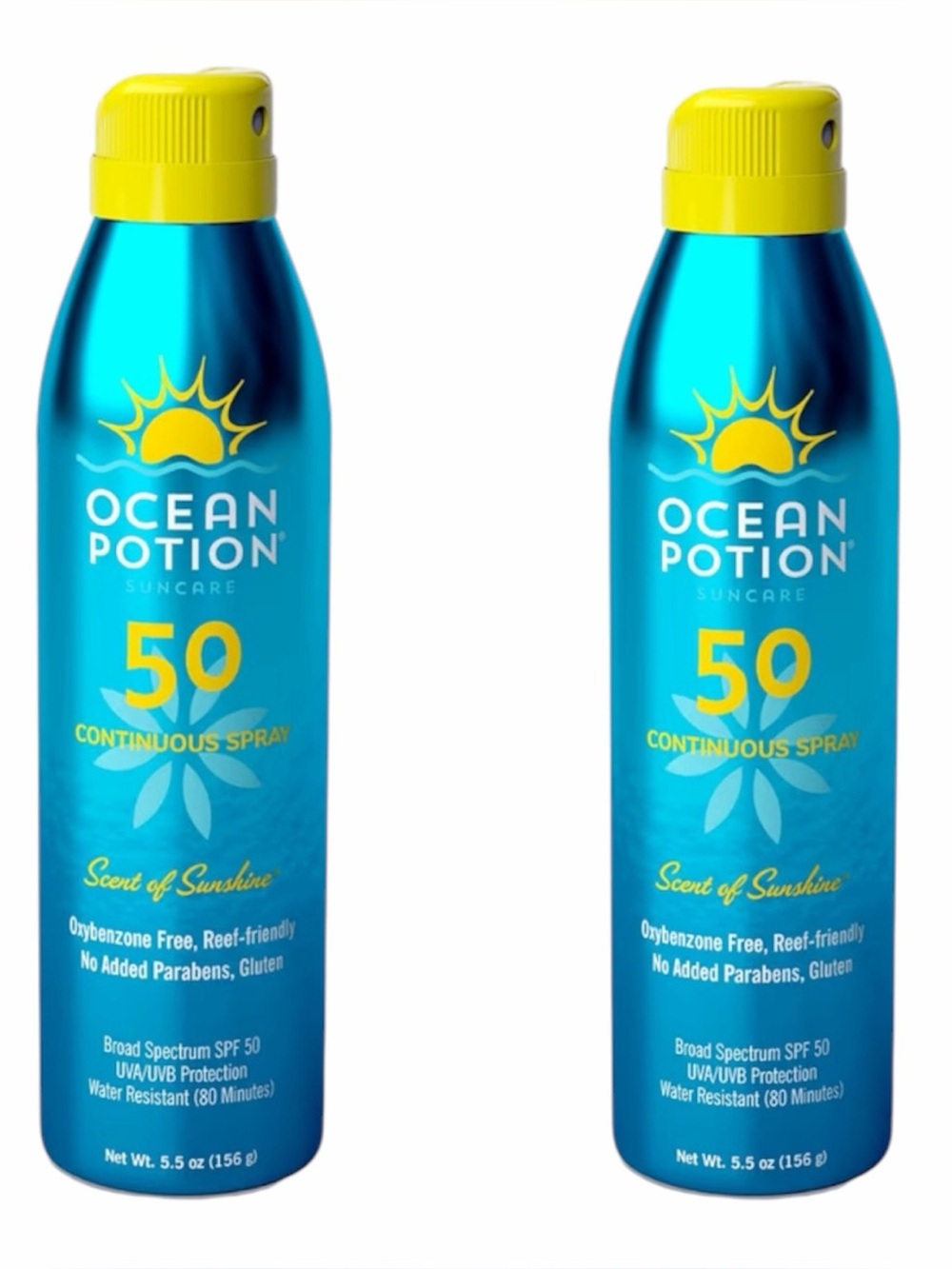 X 2 Ocean Potion SPF50  Sunscreen Body Spray UVA/UVB Aloe Non-Greasy 5.5 oz ea